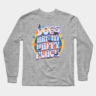 Dogs are my happy place - Dogs & flowers in a retro vintage design Long Sleeve T-Shirt